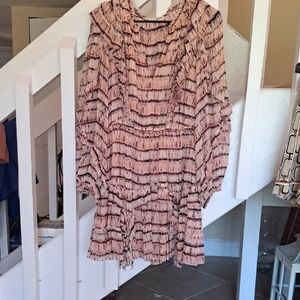 Ulla Johnson Women's Ruffled Silk Blush Tiedyed Dress Pink&    lined Sz12